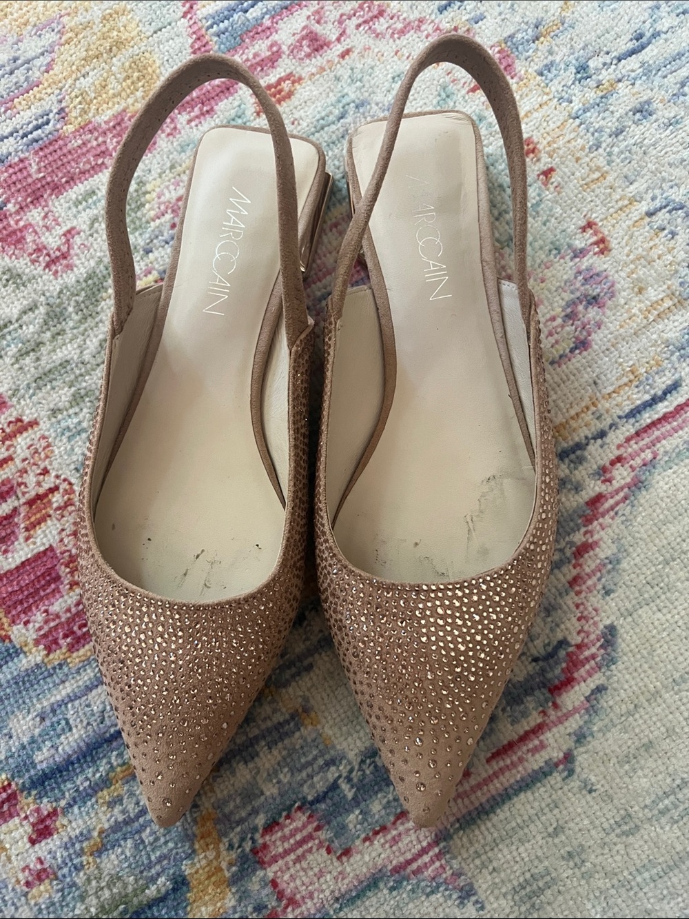 Marc Cain Nude Crystal-Embellished Pointed Slingback Flats